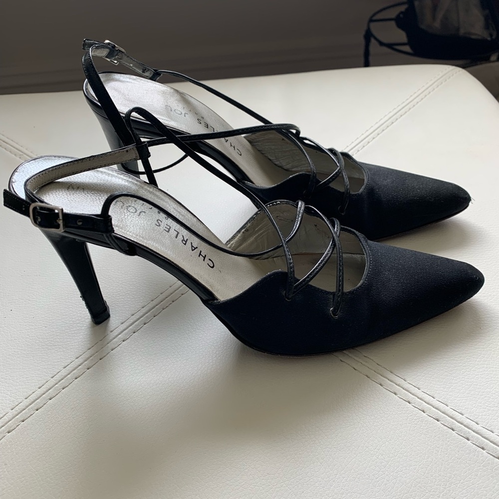 Charles Jourdan Black Linen Heels 6.5